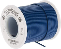 Made in USA - 22 AWG, 7 Strand, 100' OAL, Tinned Copper Hook Up Wire - Blue PVC Jacket, 0.062" Diam - Eagle Tool & Supply