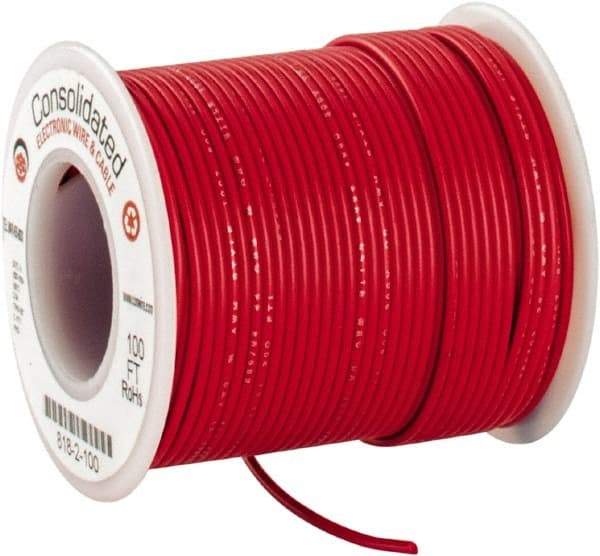 Made in USA - 22 AWG, 7 Strand, 100' OAL, Tinned Copper Hook Up Wire - Red PVC Jacket, 0.062" Diam - Eagle Tool & Supply