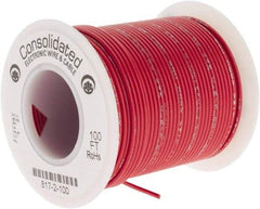 Made in USA - 24 AWG, 7 Strand, 100' OAL, Tinned Copper Hook Up Wire - Red PVC Jacket, 0.056" Diam - Eagle Tool & Supply