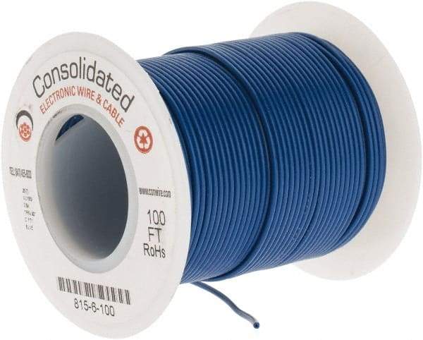 Made in USA - 26 AWG, 7 Strand, 100' OAL, Tinned Copper Hook Up Wire - Blue PVC Jacket, 0.051" Diam - Eagle Tool & Supply