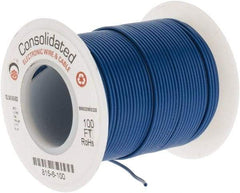 Made in USA - 26 AWG, 7 Strand, 100' OAL, Tinned Copper Hook Up Wire - Blue PVC Jacket, 0.051" Diam - Eagle Tool & Supply