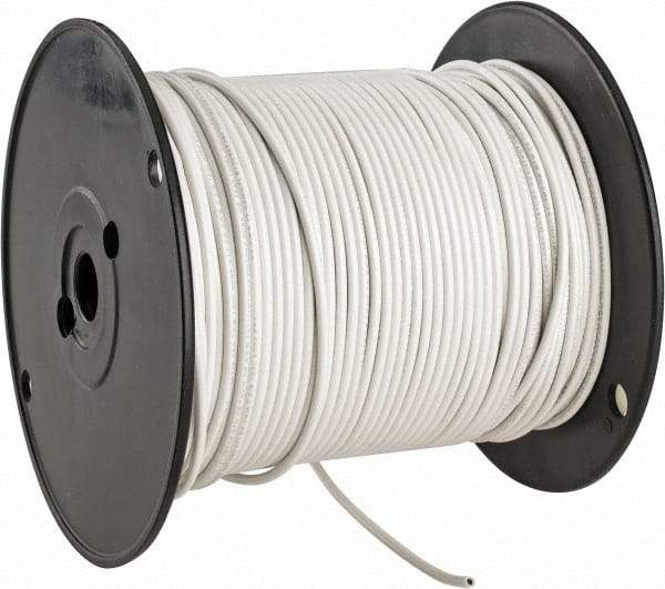 Made in USA - 14 AWG, 41 Strand, 500' OAL, Tinned Copper Hook Up Wire - White PVC Jacket, 0.136" Diam - Eagle Tool & Supply