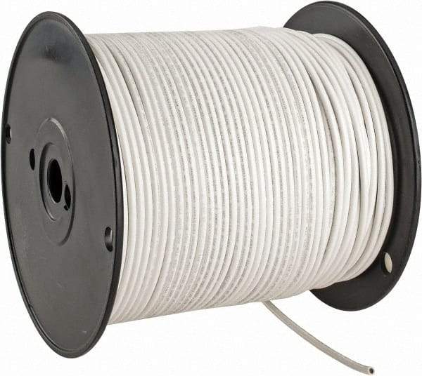 Made in USA - 12 AWG, 65 Strand, 500' OAL, Tinned Copper Hook Up Wire - White PVC Jacket, 0.155" Diam - Eagle Tool & Supply