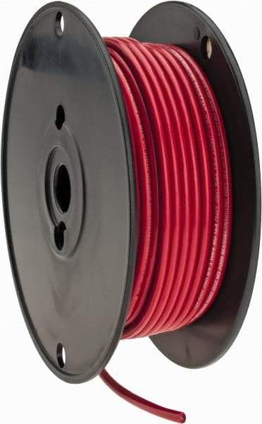 Made in USA - 10 AWG, 105 Strand, 100' OAL, Tinned Copper Hook Up Wire - Red PVC Jacket, 0.18" Diam - Eagle Tool & Supply