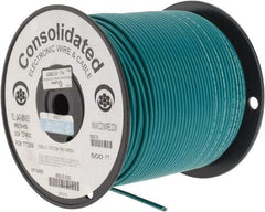 Made in USA - 12 AWG, 65 Strand, 500' OAL, Tinned Copper Hook Up Wire - Green PVC Jacket, 0.155" Diam - Eagle Tool & Supply