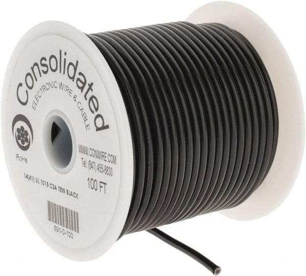 Made in USA - 14 AWG, 41 Strand, 100' OAL, Tinned Copper Hook Up Wire - Black PVC Jacket, 0.136" Diam - Eagle Tool & Supply