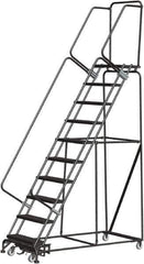 Ballymore - 133" 10 Step Rolling Warehouse Ladder - Lock Step Rolling Safety Ladder, 450 Lb Capacity, 100" Platform Height, 32" Base Width x 74" Base Depth, Perforated Tread - Eagle Tool & Supply