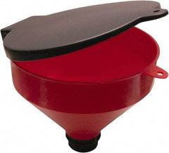 Funnel King - 8" High x 9-1/8" Diam, Polypropylene, Manual Closing Drum Funnel with Lockable Lid - 55 Gal Drum/Pail Capacity - Eagle Tool & Supply