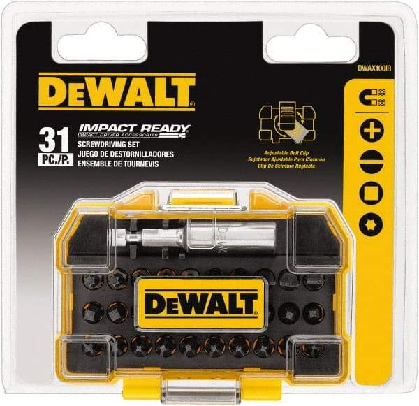 DeWALT - 31 Piece, Screwdriver Tamperproof Bit Set - #1, #2 & #3 Phillips, #1, #2 & #3 Square Recess - Eagle Tool & Supply