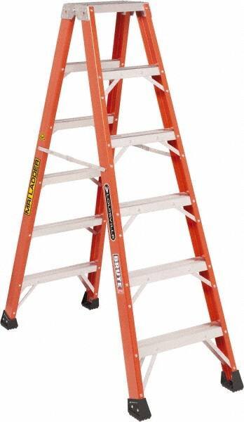 Louisville - 5 Steps, 6' High, Type IAA Rating, Fiberglass Twin Front Ladder - 375 Lb Capacity, 23" Base Width - Eagle Tool & Supply