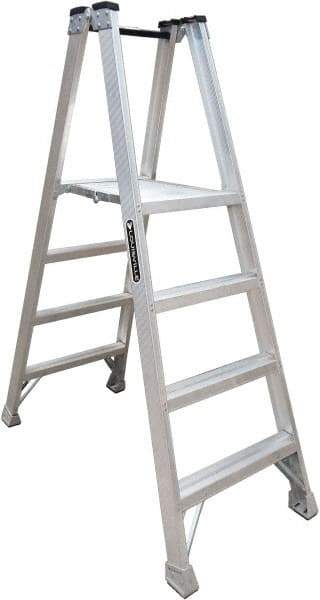 Louisville - 5 Steps, 6' High, Type IA Rating, Aluminum Platform Ladder - 300 Lb Capacity, 28-1/2" Base Width - Eagle Tool & Supply