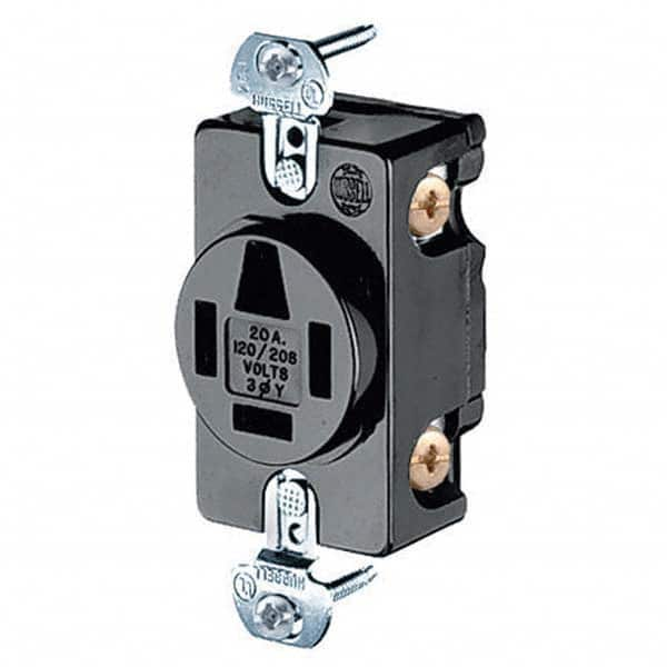 Hubbell Wiring Device-Kellems - 120/208 VAC 20A NEMA 18-20R Industrial Grade Black Straight Blade Single Receptacle - Eagle Tool & Supply