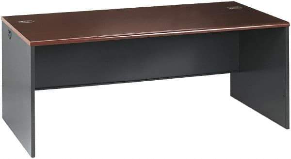 Hon - Steel-Reinforced High-Pressure Laminate/Metal Desk Shell - 72" Wide x 36" Deep x 29" High, Mahogany/Charcoal - Eagle Tool & Supply