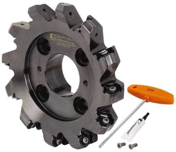 Kennametal - 8" Cut Diam, 2-1/2" Arbor Hole, 8mm Max Depth of Cut, 45° Indexable Chamfer & Angle Face Mill - 12 Inserts, HNPJ 1307... Insert, Right Hand Cut, 12 Flutes, Through Coolant, Series Dodeka Max - Eagle Tool & Supply