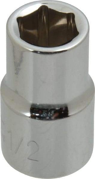 Paramount - 1/2", 1/2" Drive, Standard Hand Socket - 6 Points, 1-1/2" OAL, Steel, Chrome Finish - Eagle Tool & Supply