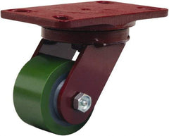 Hamilton - 3-1/4" Diam x 2" Wide x 5-1/4" OAH Top Plate Mount Swivel Caster - Polyurethane Mold onto Cast Iron Center, 575 Lb Capacity, Straight Roller Bearing, 4-1/2 x 6-1/2" Plate - Eagle Tool & Supply