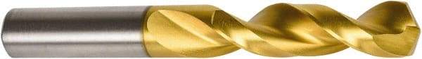 Precision Twist Drill - 11/64" 135° Parabolic Flute High Speed Steel Screw Machine Drill Bit - TiN Finish, Right Hand Cut, 1-1/16" Flute Length, 2-1/8" OAL, Split Point, Straight Shank - Eagle Tool & Supply