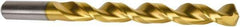 Precision Twist Drill - #15 135° High Speed Steel Jobber Drill - TiN Finish, Right Hand Cut, Parabolic Flute, Straight Shank, 3-3/8" OAL, Split Point - Eagle Tool & Supply