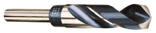 Interstate - 1-3/32" Drill, 118° Point, Cobalt Silver Deming & Reduced Shank Drill Bit - Bright Finish, 6" OAL, Straight Shank, 3" Flute Length, Right Hand Cut, Standard Point, Spiral Flute, Regular Spiral - Eagle Tool & Supply