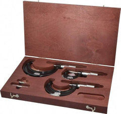 Starrett - 0 to 3" Range, 3 Piece Mechanical Outside Micrometer Set - 0.0001" Graduation, Ratchet Stop Thimble, Carbide Tipped Face - Eagle Tool & Supply