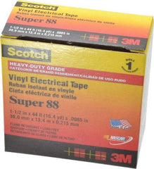 3M - 1-1/2" x 44', Black Vinyl Electrical Tape - Series 88, 8.5 mil Thick, 20 Lb./Inch Tensile Strength - Eagle Tool & Supply