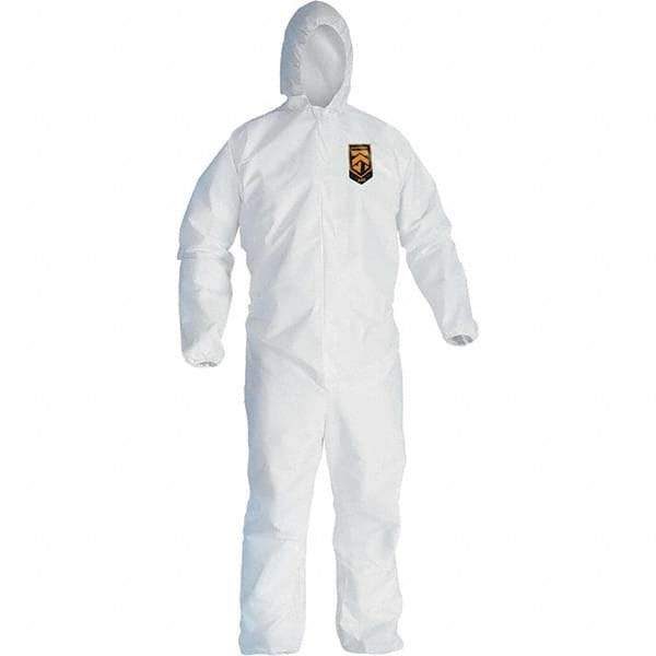 KleenGuard - Size L Film Laminate Chemical Resistant Coveralls - White, Zipper Closure, Elastic Cuffs, Elastic Ankles - Eagle Tool & Supply