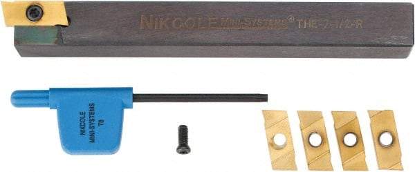 NIKCOLE MINI-SYSTEMS - 0.035" Min Groove Width, Right Hand Indexable Grooving Cutoff Toolholder - 1/2" Shank Height x 1/2" Shank Width, THE-7-1/2 R-L Toolholder Style, Series Mini-Systems - Eagle Tool & Supply