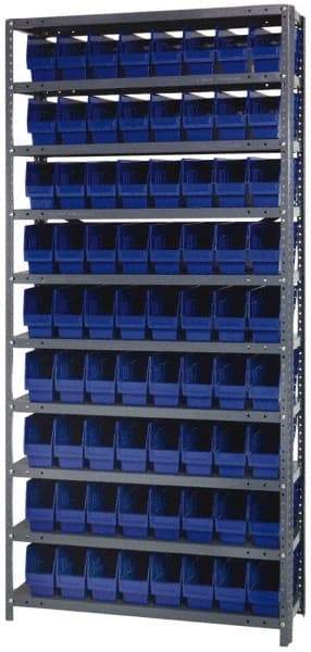Quantum Storage - 72 Bin Store-More Shelf Bin System - 36 Inch Overall Width x 12 Inch Overall Depth x 75 Inch Overall Height, Blue Polypropylene Bins - Eagle Tool & Supply