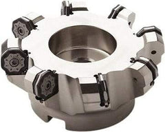 Seco - 78mm Cut Diam, 22mm Arbor Hole, 6mm Max Depth of Cut, 40° Indexable Chamfer & Angle Face Mill - 5 Inserts, ON.. 0905 Insert, Right Hand Cut, 5 Flutes, Through Coolant, Series Double OctoMill - Eagle Tool & Supply