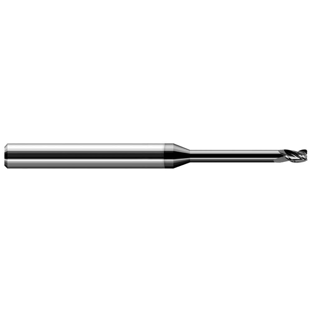 Corner Radius End Mill: 0.025″ Dia, 0.037″ LOC, 0.005″ Radius, 3 Flutes, Solid Carbide 2-1/2″ OAL, 1/8″ Shank Dia, 30 ° Helix, Amorphous Diamond Coated, Corner Radius End, Centercutting