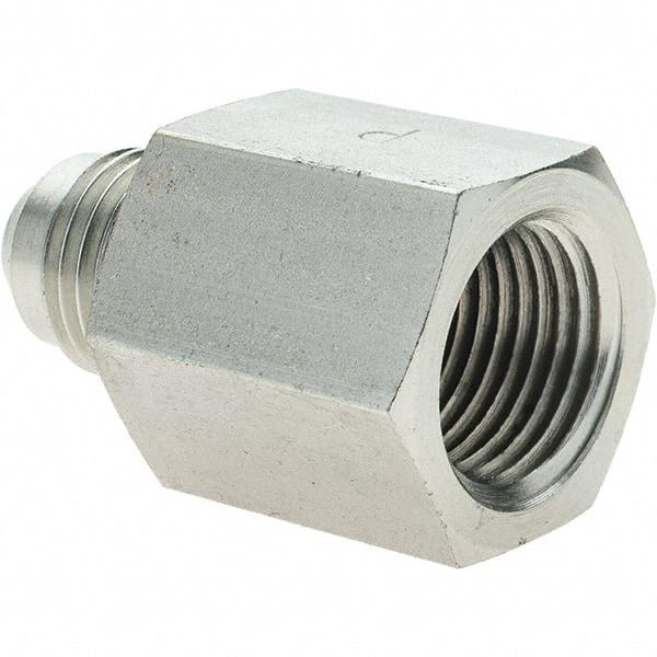 Parker - 3/8" Tube OD, 37° Steel Flared Tube Female Connector - 3/8 NPTF, Flare x FNPT Ends - Eagle Tool & Supply