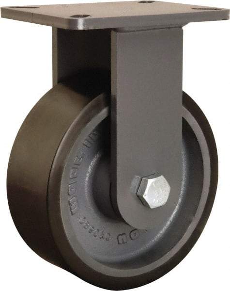 Hamilton - 8" Diam x 3" Wide x 10-1/2" OAH Top Plate Mount Rigid Caster - Polyurethane Mold onto Cast Iron Center, 3,250 Lb Capacity, Tapered Roller Bearing, 5-1/4 x 7-1/4" Plate - Eagle Tool & Supply