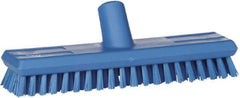 Vikan - 1" Bristle Length, Polyester Scrub Brush - 10-5/8" Long x 2-1/2" Wide Head, 11" OAL, European Threaded Handle, Blue, Polypropylene Block - Eagle Tool & Supply