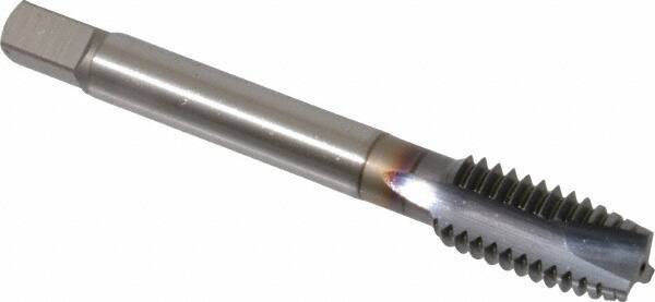OSG - 7/16-14 UNC, 3 Flute, TiCN Finish, Vanadium High Speed Steel Spiral Point Tap - Plug Chamfer, Right Hand Thread, 3-5/32" OAL, 1-7/16" Thread Length, 0.323" Shank Diam, Series 300 - Exact Industrial Supply