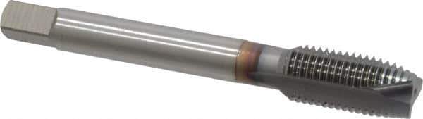 OSG - 7/16-20 UNF, 3 Flute, TiCN Finish, Vanadium High Speed Steel Spiral Point Tap - Plug Chamfer, Right Hand Thread, 3-5/32" OAL, 1-7/16" Thread Length, 0.323" Shank Diam, Series 300 - Exact Industrial Supply