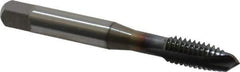 OSG - 5/16-18 UNC, 3 Flute, TiCN Finish, Vanadium High Speed Steel Spiral Point Tap - Plug Chamfer, Right Hand Thread, 2-23/32" OAL, 1-1/8" Thread Length, 0.318" Shank Diam, 2B Class of Fit, Series 300 - Exact Industrial Supply