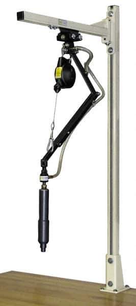 Qualtech - 0.9 to 2.3 kg Holding Capacity, 2 to 5 Lbs. Holding Capacity, Torque Arm with Swing Jib - 18 to 25 (Telescoping Arm) and 9 (Fixed Arm) Inch Long, 5 Ft. High, Rail Mount, Tool Balancer Included - Eagle Tool & Supply