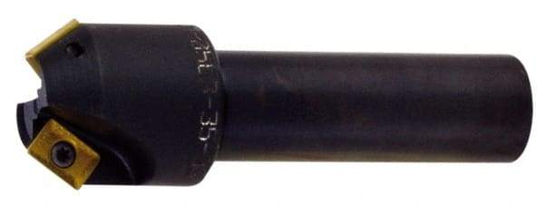 Kyocera - 50° Lead Angle, 1" Max Cut Diam, 1" Min Cut Diam, 3/8" Max Depth of Cut, Indexable Chamfer and Angle End Mill - 2 Inserts, XPMT 15T3.. Insert Style, 3.15" Overall Length, Straight Shank - Eagle Tool & Supply
