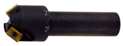 Kyocera - 50° Lead Angle, 1" Max Cut Diam, 1" Min Cut Diam, 3/8" Max Depth of Cut, Indexable Chamfer and Angle End Mill - 2 Inserts, XPMT 15T3.. Insert Style, 3.15" Overall Length, Straight Shank - Eagle Tool & Supply