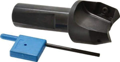 Kyocera - 15° Lead Angle, 1" Max Cut Diam, 1" Min Cut Diam, 0.564" Max Depth of Cut, Indexable Chamfer and Angle End Mill - 2 Inserts, XPMT 15T3.. Insert Style, 3.15" Overall Length, Straight Shank - Eagle Tool & Supply