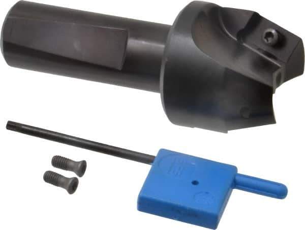 Kyocera - 20° Lead Angle, 1" Max Cut Diam, 1" Min Cut Diam, 35/64" Max Depth of Cut, Indexable Chamfer and Angle End Mill - 2 Inserts, XPMT 15T3.. Insert Style, 3.15" Overall Length, Straight Shank - Eagle Tool & Supply