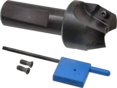 Kyocera - 20° Lead Angle, 1" Max Cut Diam, 1" Min Cut Diam, 35/64" Max Depth of Cut, Indexable Chamfer and Angle End Mill - 2 Inserts, XPMT 15T3.. Insert Style, 3.15" Overall Length, Straight Shank - Eagle Tool & Supply