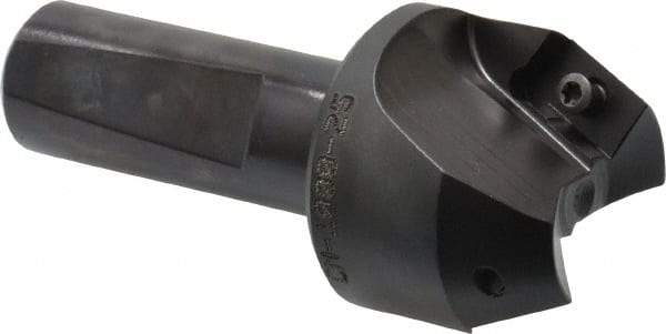 Kyocera - 25° Lead Angle, 1" Max Cut Diam, 1" Min Cut Diam, 0.526" Max Depth of Cut, Indexable Chamfer and Angle End Mill - 2 Inserts, XPMT 15T3.. Insert Style, 3.15" Overall Length, Straight Shank - Eagle Tool & Supply