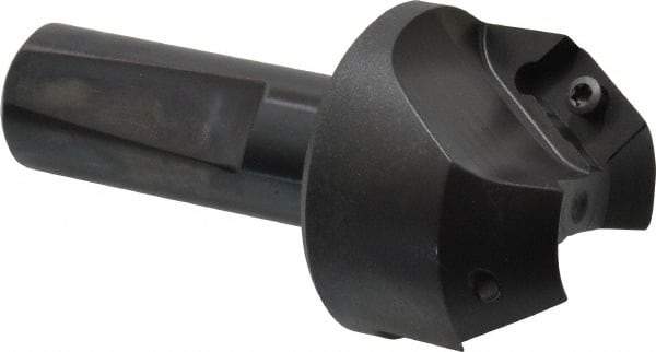 Kyocera - 35° Lead Angle, 1" Max Cut Diam, 1" Min Cut Diam, 0.472" Max Depth of Cut, Indexable Chamfer and Angle End Mill - 2 Inserts, XPMT 15T3.. Insert Style, 3.15" Overall Length, Straight Shank - Eagle Tool & Supply