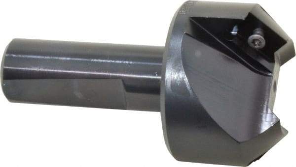 Kyocera - 45° Lead Angle, 1" Max Cut Diam, 1" Min Cut Diam, 0.4" Max Depth of Cut, Indexable Chamfer and Angle End Mill - 2 Inserts, XPMT 15T3.. Insert Style, 3.15" Overall Length, Straight Shank - Eagle Tool & Supply