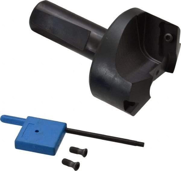 Kyocera - 70° Lead Angle, 1" Max Cut Diam, 1" Min Cut Diam, 0.193" Max Depth of Cut, Indexable Chamfer and Angle End Mill - 2 Inserts, XPMT 15T3.. Insert Style, 3.15" Overall Length, Straight Shank - Eagle Tool & Supply