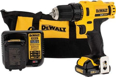 DeWALT - 12 Volt 3/8" Chuck Pistol Grip Handle Cordless Drill - 0-400 & 0-1500 RPM, Keyless Chuck, Reversible, 2 Lithium-Ion Batteries Included - Eagle Tool & Supply