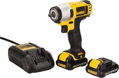 DeWALT - 3/8" Drive 12 Volt Pistol Grip Cordless Impact Wrench & Ratchet - 2,450 RPM, 0 to 3,400 BPM, 96 Ft/Lb Torque, 2 Lithium-Ion Batteries Included - Eagle Tool & Supply