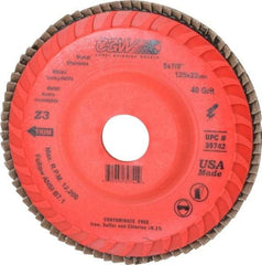 Camel Grinding Wheels - 40 Grit, 5" Disc Diam, 7/8" Center Hole, Type 27 Ceramic Flap Disc - 12,200 Max RPM, Poly Cotton Backing, Arbor Attaching System, Coated - Eagle Tool & Supply