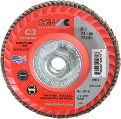 Camel Grinding Wheels - 60 Grit, 5" Disc Diam, 5/8-11 Center Hole, Type 27 Ceramic Flap Disc - 12,200 Max RPM, Polyester Backing, Arbor Attaching System, Coated - Eagle Tool & Supply